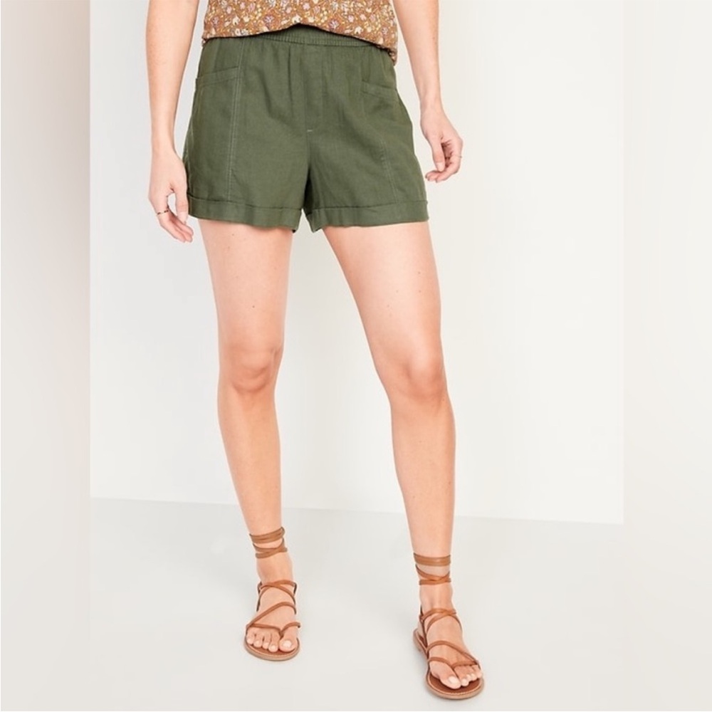 Old Navy Green Linen Blend Relaxed Pull On Shorts Size XL